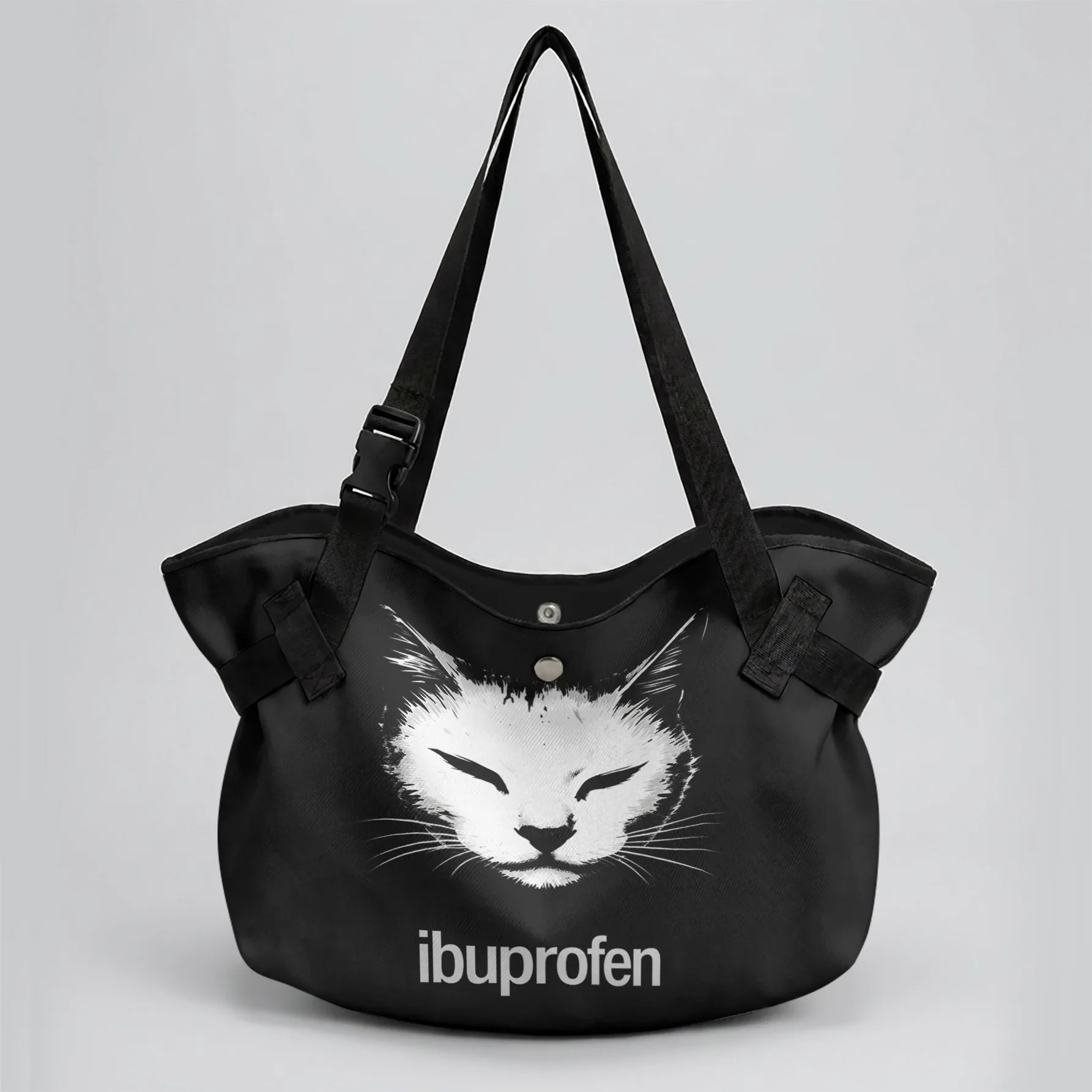 Ibuprofen White Cat Print 2 In 1 Tote Bag & Picnic Mat, Waterproof Foldable Mat For Camping Beach Travel