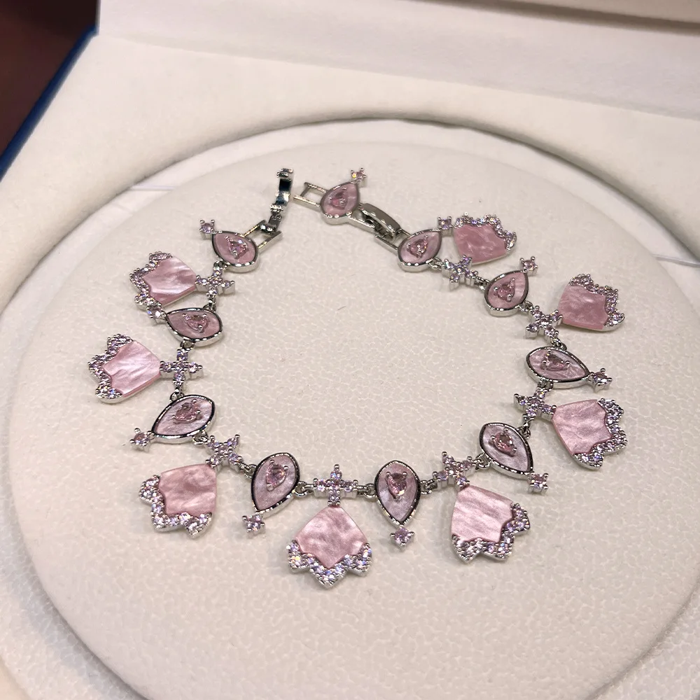 Shell pink high-end jewelry set, copper inlaid zircon exquisite high-end fashion S925 earrings necklace women