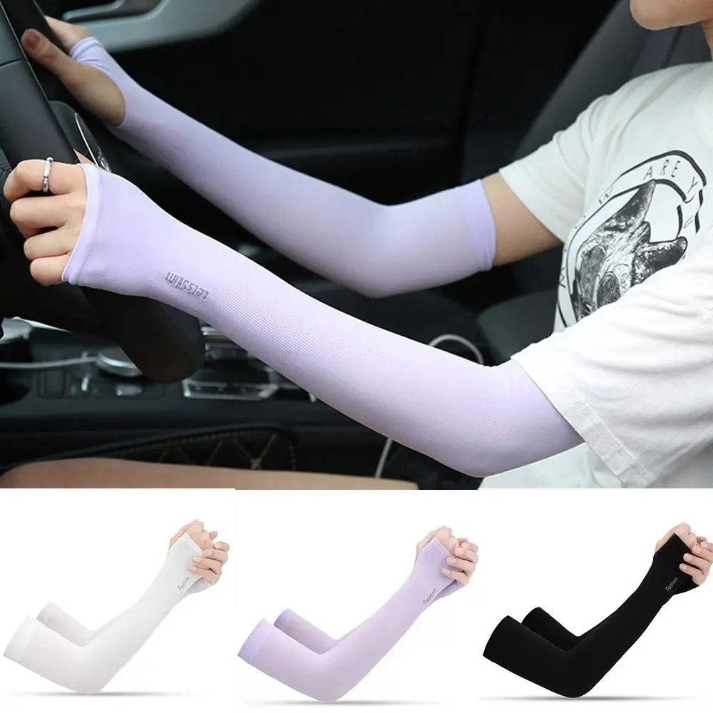 Arm Cover Summer Cool Hand Sleeves Anti-UV Fingerless Long Sleeves Ice Silk Anti-Sunburn Arm Sleeve Women Men