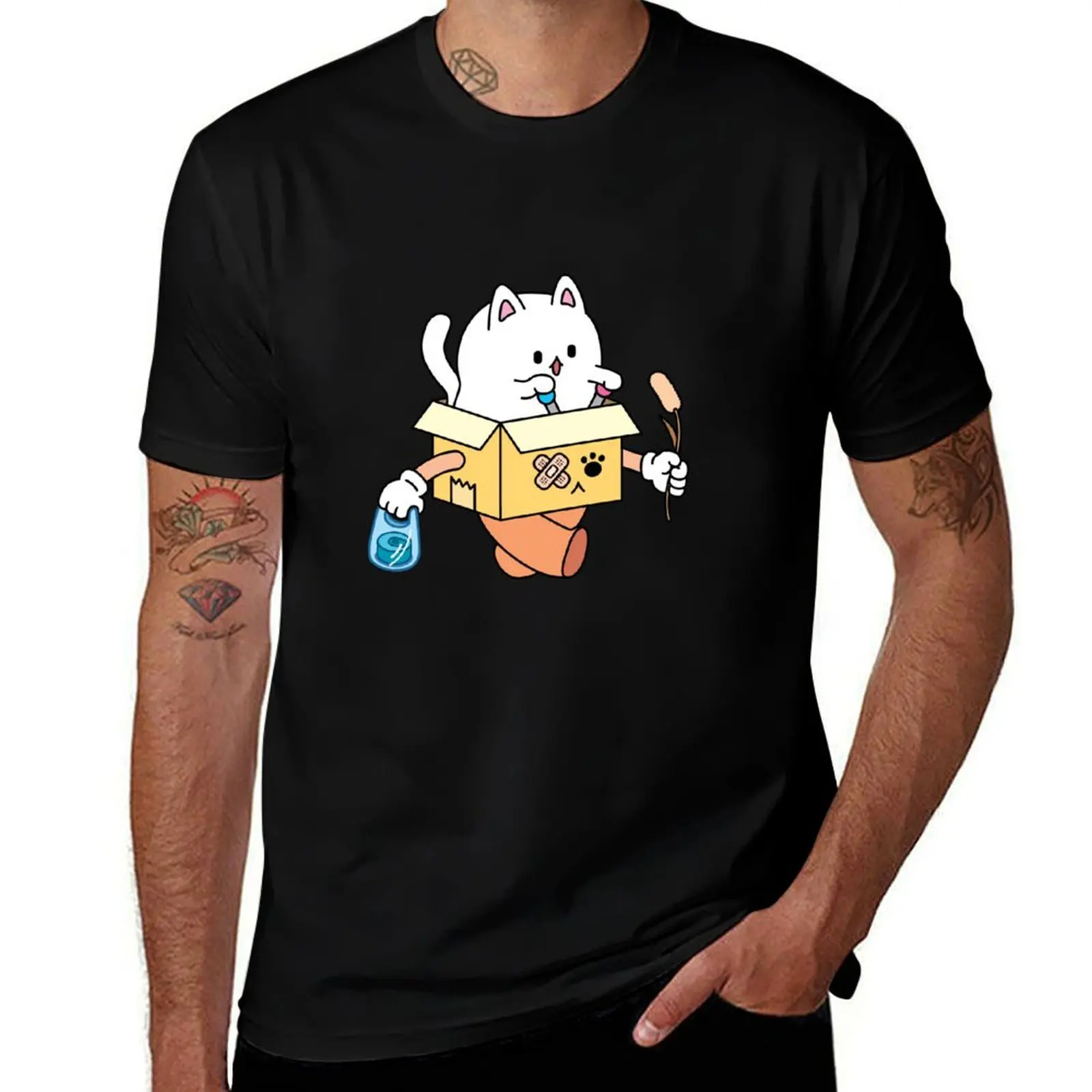 cat riding a box robot T-Shirt plus size clothes cute tops mens designer t shirt