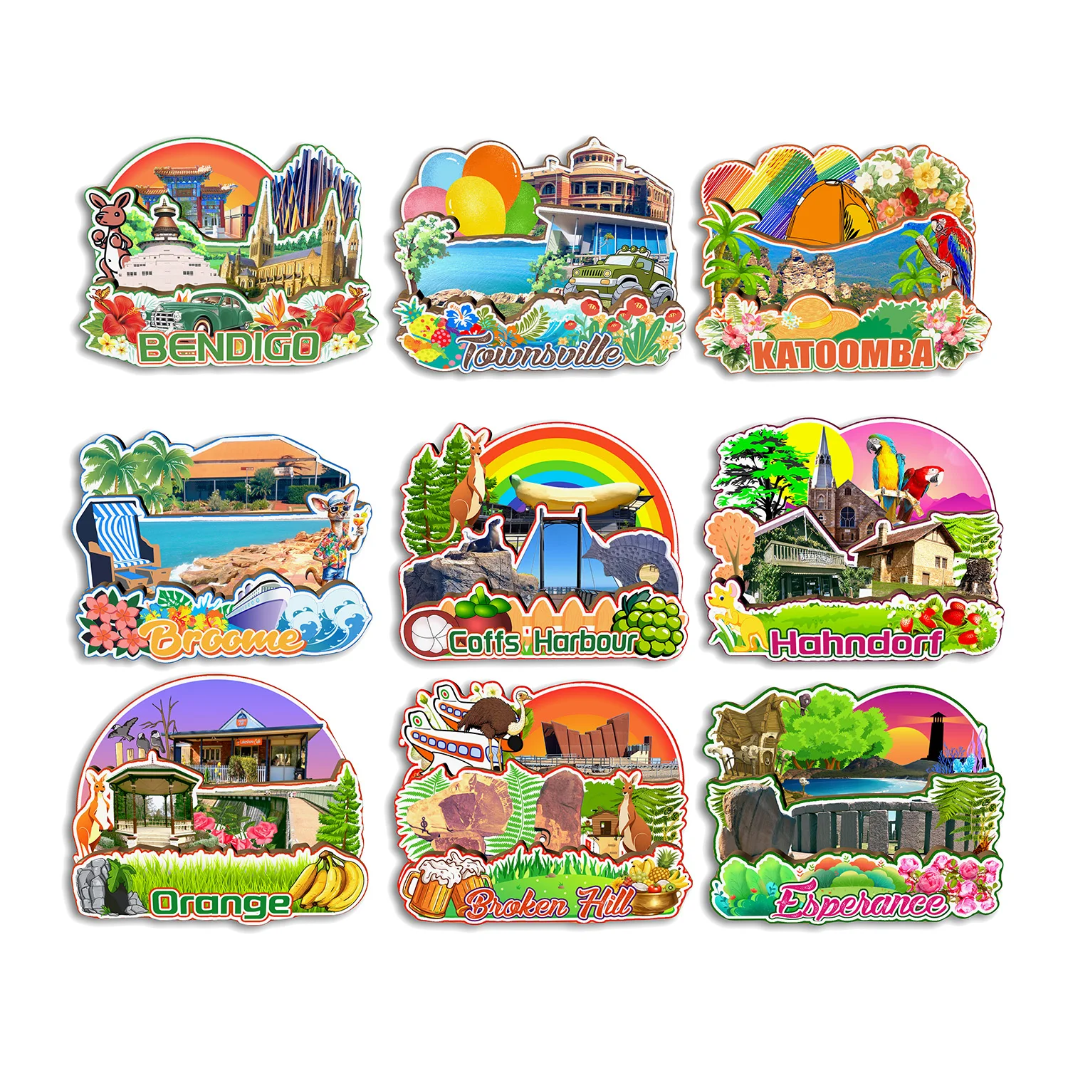Katoomba Townsville Bendigo Coffs Puerto Eserance Broken Hill Australia imán para nevera recuerdo de viaje regalo hecho a mano decorativo