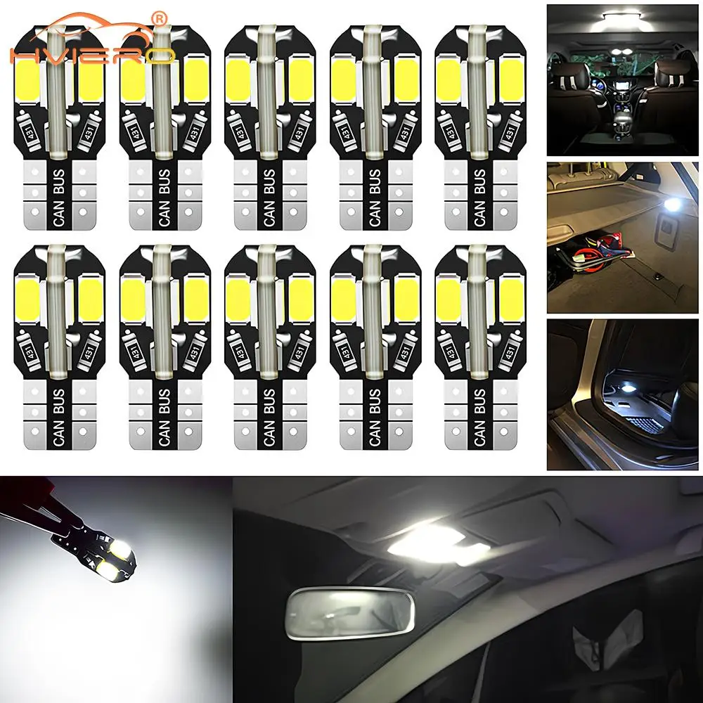 

10Pcs Auto License Plate Lights Trunk Lamps Dome Reading Wedge Bulbs T10 W5W Car Led Interior 8SMD Canbus White Blue Turn Signal