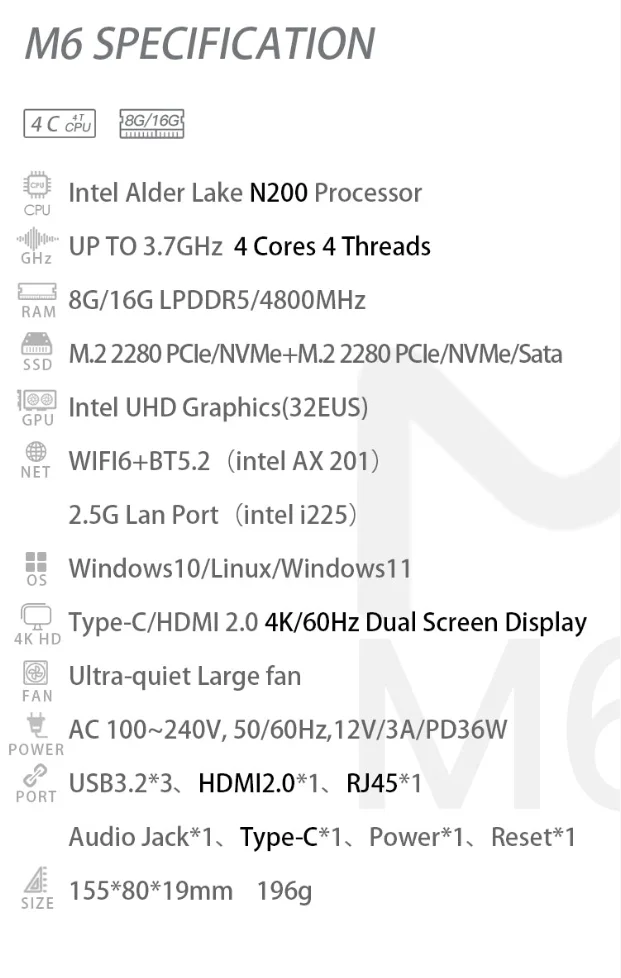 MOREFINE M6 Intel N100/N200 Mini PC DDR5 Dual Channel RAM Dual M.2 SSD Windows 11 Pro WiFi 6 Bluetooth 5.2 Desktop Computer