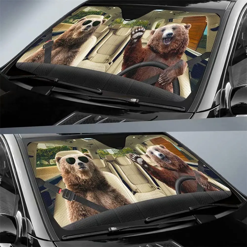 Car sunshade Funny Beer Front Window Sun Shade Bear Greets You Car Sun Shield Windshield Sun Reflector Car Seat Sunshade Auto