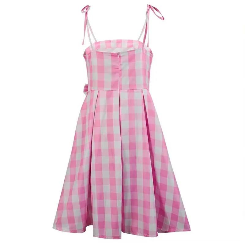 فستان نسائي منقوش باللون الوردي من فيلم Princess Cospaly مع ربطة عنق وقلادة كهدية للهالوين