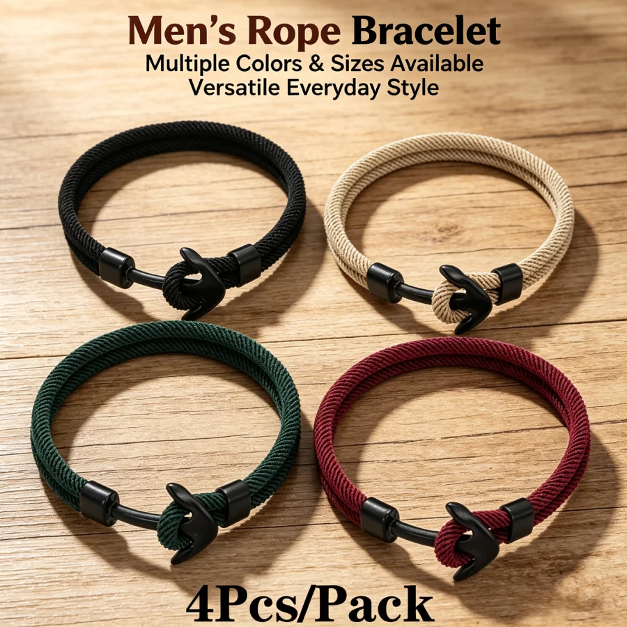 A Different Color Each Day 4Pcs Per Set Men Anchor Bracelet Premium Selected 4mm Cord Sports Sweat Wicking Wrist Accessories