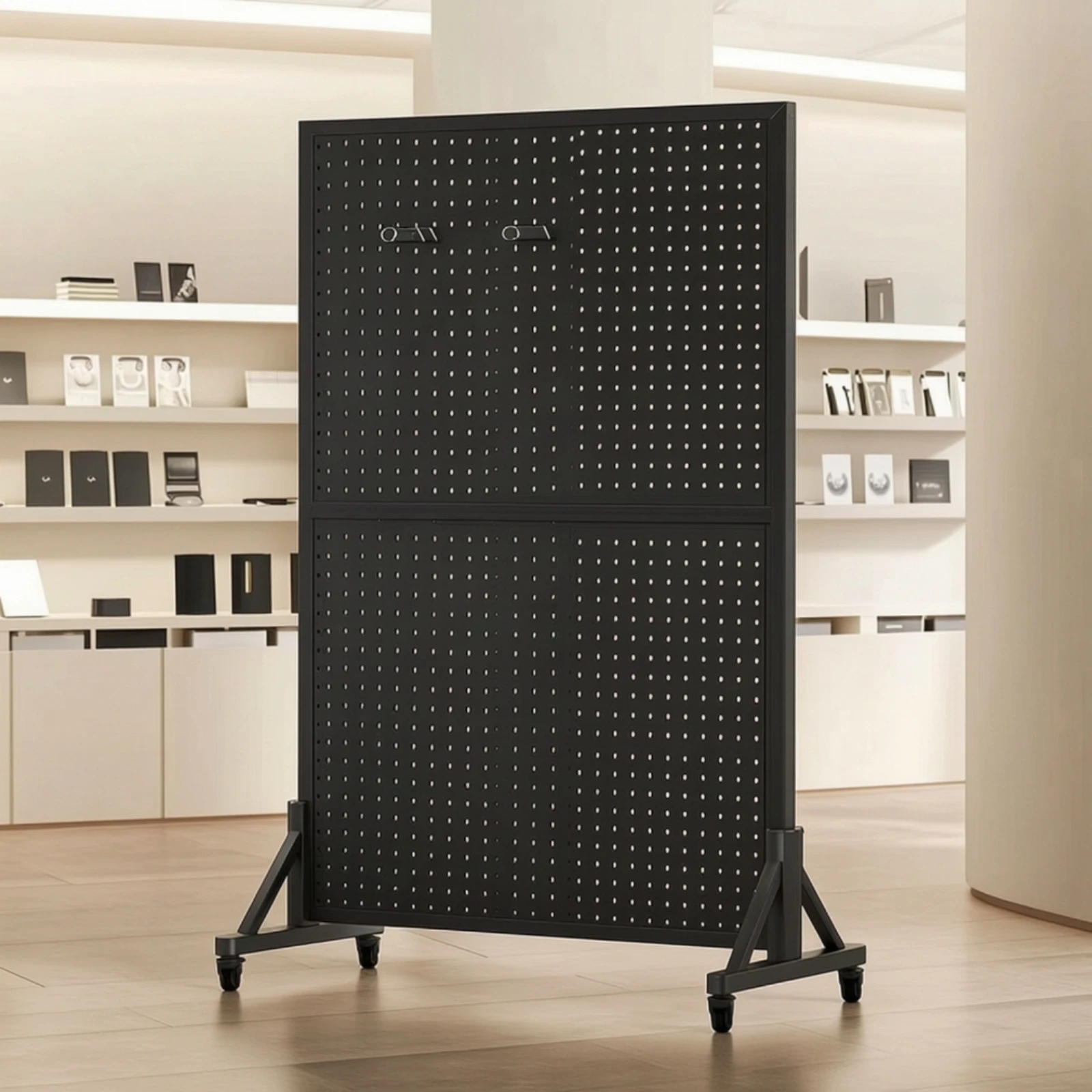 Pegboard Display Stand with Wheels Perforated Pegboard Rack with Hooks Floor Standing Display Rack Portable Heavy Duty