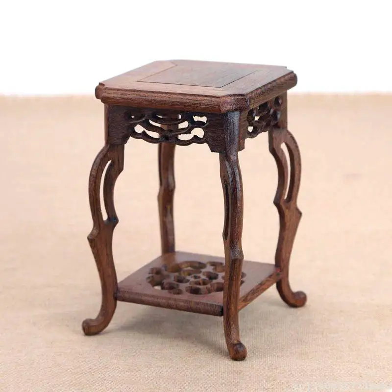 Natural Solid Wood Coffee Tea Table Pedestal Crafts Carved Vase Folwer Pot Decorative Shelves Buddha Incense Burner Diplay Stand