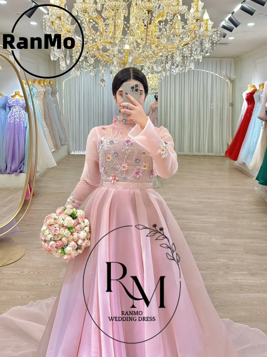 Ranmo Exquisite High Neck 2026 Wedding Dress Full Sleeve A-Line Applique Pleat Customized Corest vestidos de novia Bride Gown