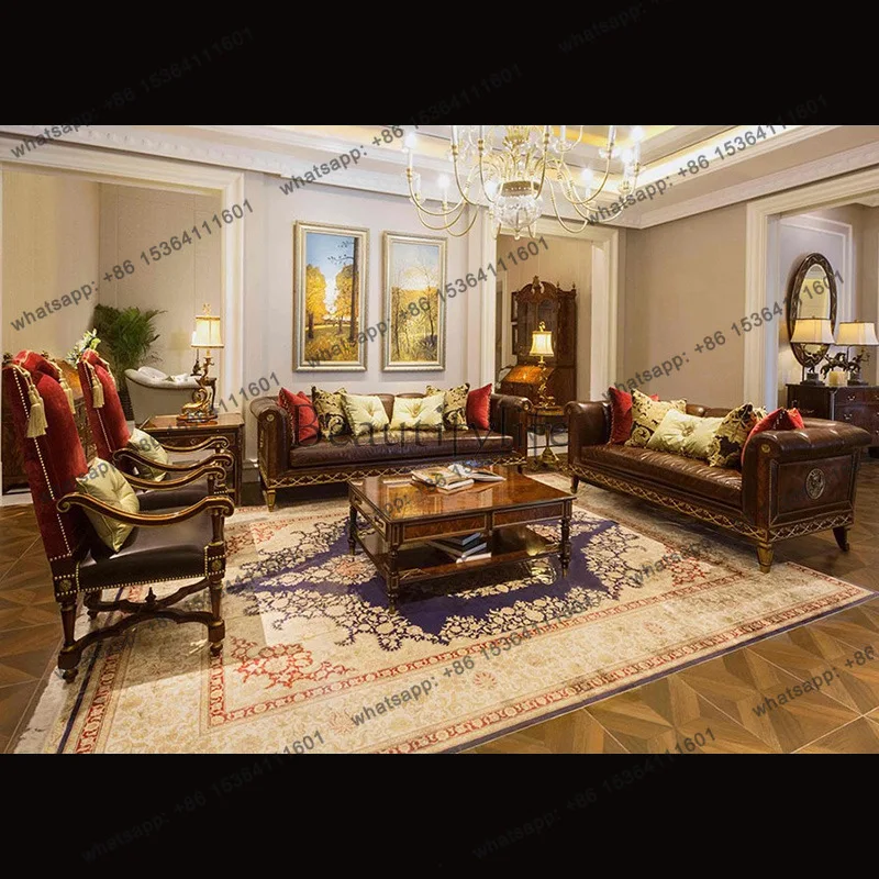 English carved coffee table villa European rectangular court living room furniture