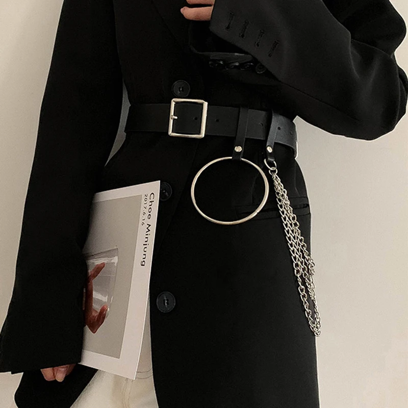 Punk Belt Women Wide Chain Waistband Leather Harajuku Ladies Fashion Waist Belts Casual Dress PJ515