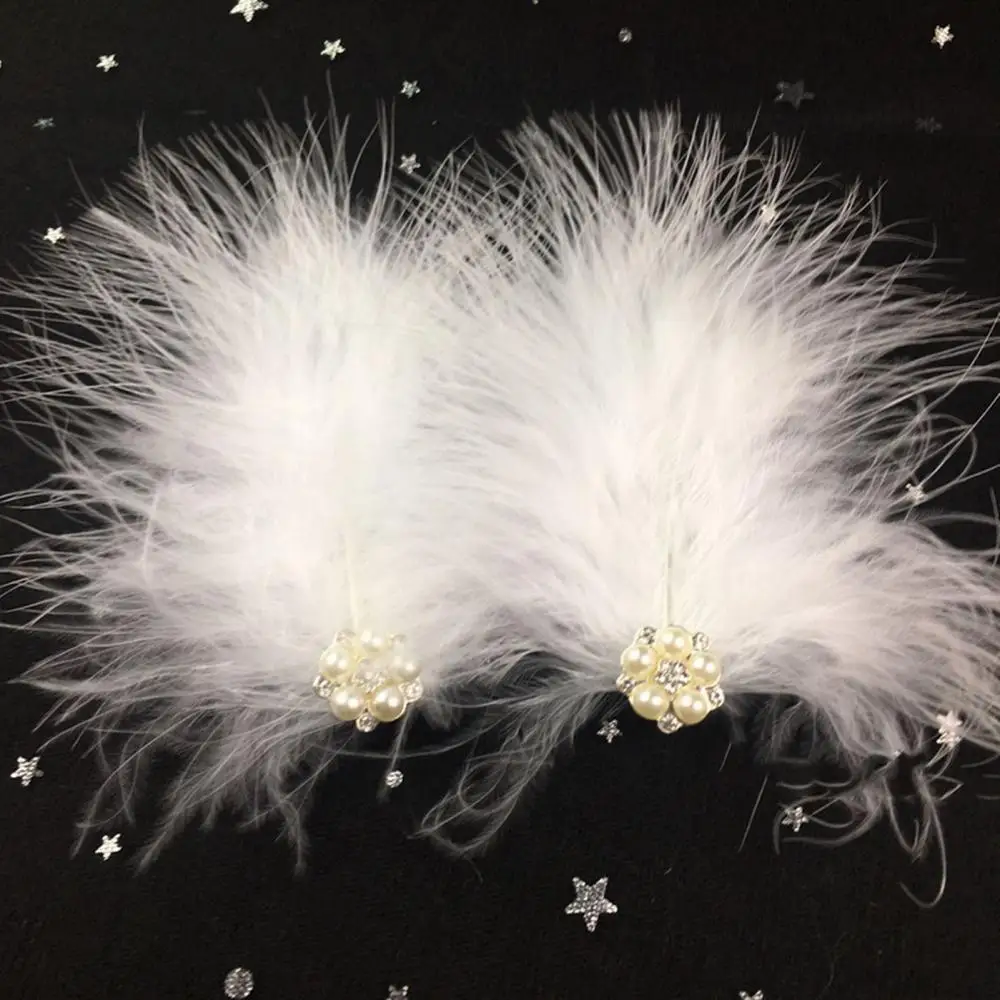 2Pcs Feather Hair Clip Faux Pearl Rhinestone Hairpin Party Headwear Colorful Feather Wedding Fairy Side Clip Girl Women Hairclip