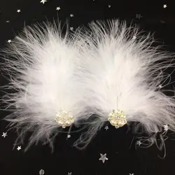 2Pcs Feather Hair Clip Faux Pearl Rhinestone Hairpin Party Headwear Colorful Feather Wedding Fairy Side Clip Girl Women Hairclip