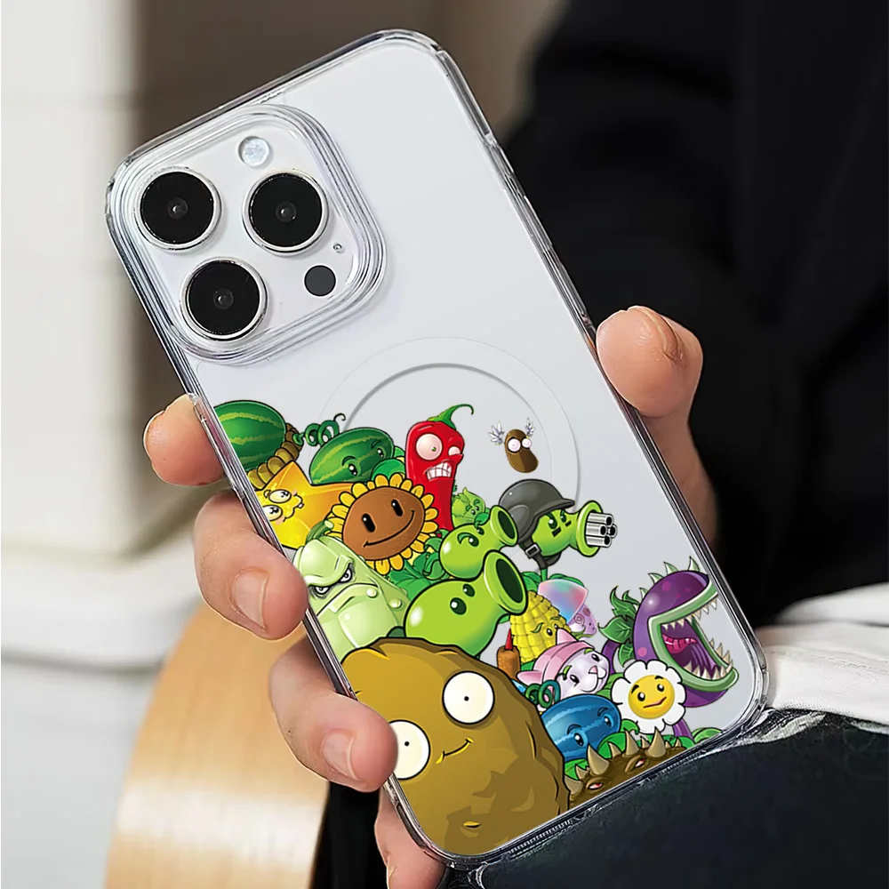 Game P-Plants vs zombies Phone Case for iPhone 12 11 13 14 15 16 Max Pro Plus Magsafe Magnetic Wireless Cover