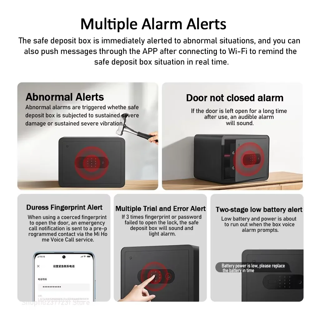 Original MIJIA Smart Safe Deposit Box Fingerprint Unlock Work with Mijia App 65Mn Anti-Drilling Steel Plate Vibration Warning