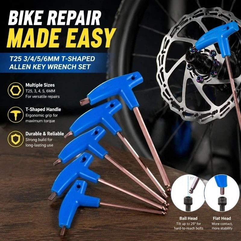 T25 3/4/5/6MM Fahrrad-Inbusschlüssel T-förmiger Verlängerter Kunststoffgriff mit Doppelenden Multifunktionales Fahrrad-Reparaturwerkzeug