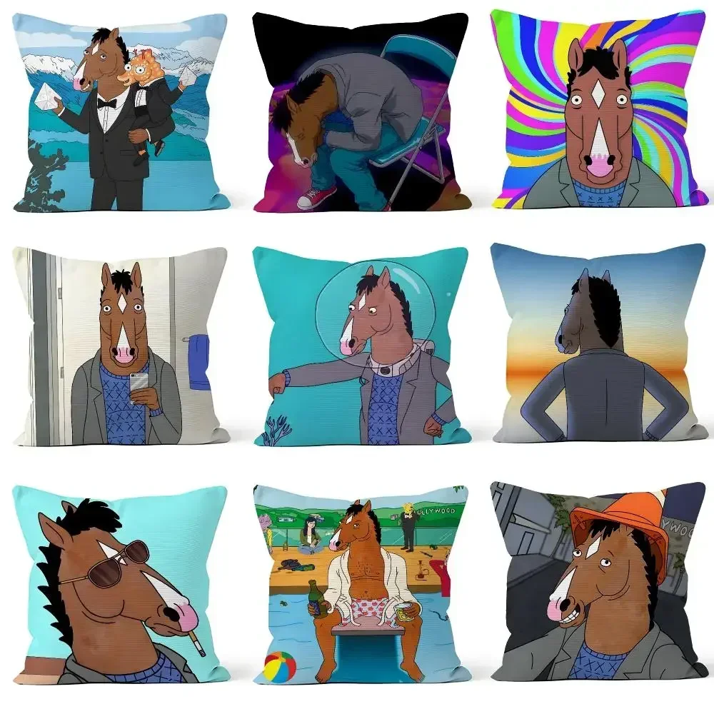 BoJack Cover Throw Pillow Cover Soft Short Nguyen Plush Case For Sofa Bedroom Cozy Cartoon Home Horseman Diane Decor
