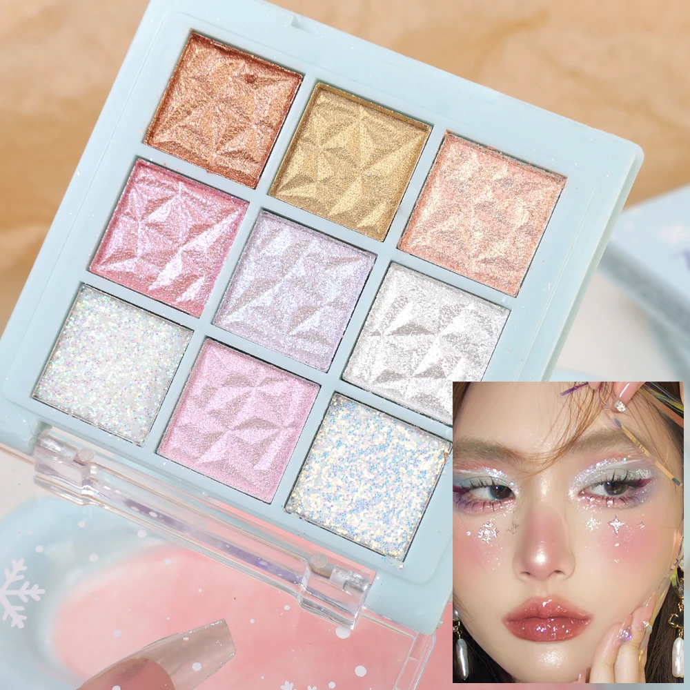 9colors Glitter Eyeshadow Palette Pigment Diamond Shimmer Shiny Eye Shadow Charming Highlighter Waterproof Eye Korean Cosmetics