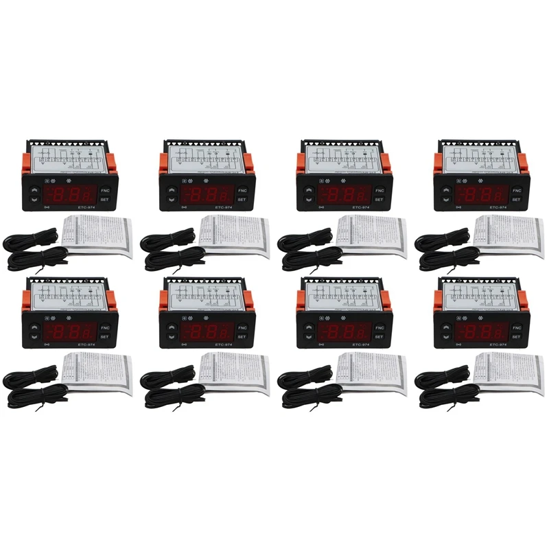 8X ETC-974 Digital Temperature Controller Microcomputer Thermostats Thermostat Refrigeration Alarm 220V NTC Sensor