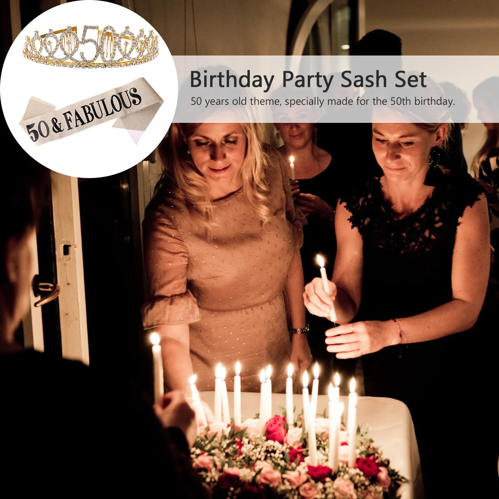 

2pcs Crown Hair Hoop Sash 50Th Sash Headdress Birthday Tiaras For Women Birthday Party Etiquette Belt Party Supplies