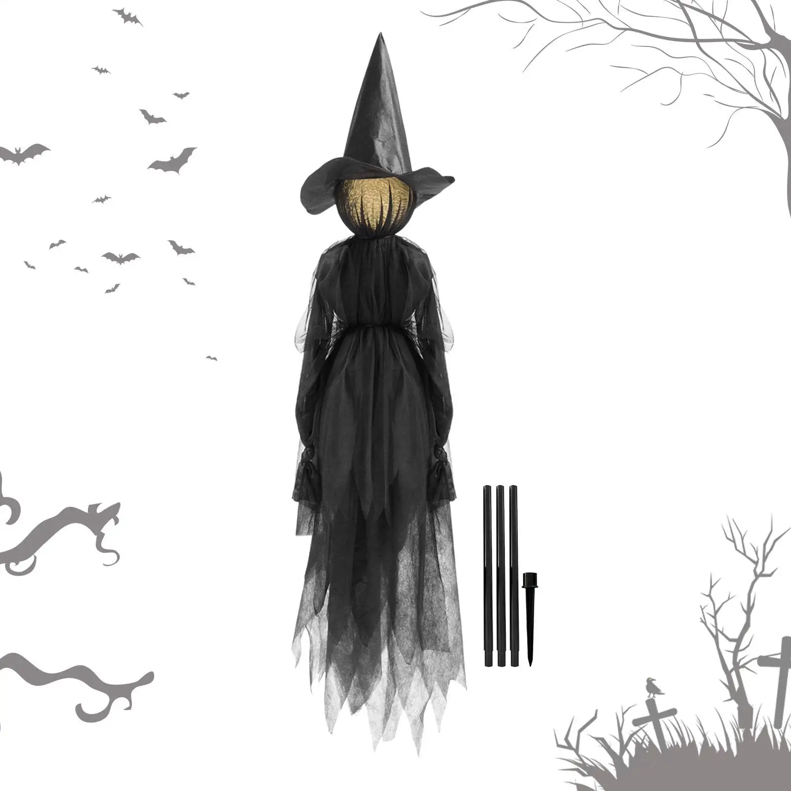 Light-Up Witches with Stakes Halloween Decorations Outdoor Holding Hands Screaming Witches Sound Activated Sensor Decor Props