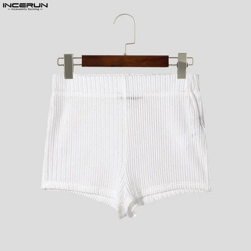 INCERUN Men's Shorts Solid Color Hollow Out See Through Sexy Men Bottoms Summer 2026 Homewear Casual Cozy Shorts For Man S-XL