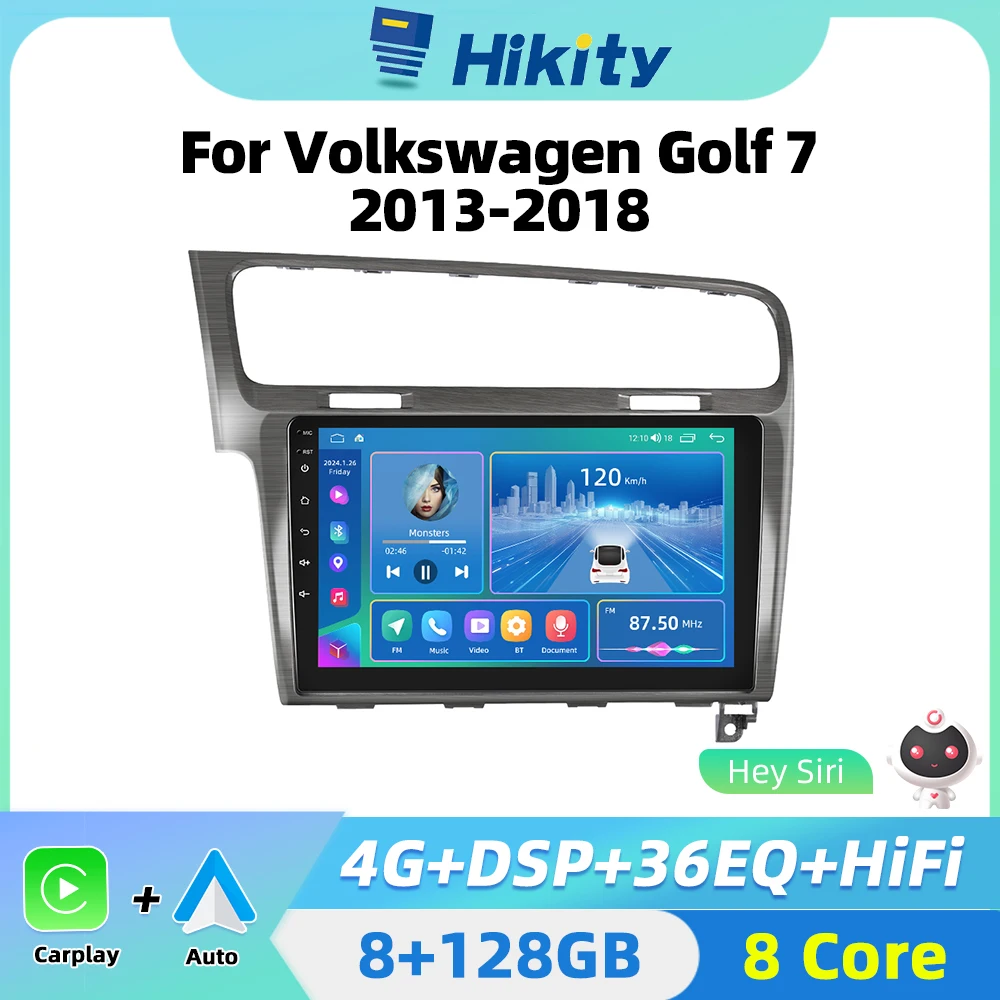 Hikity 2 din autoradio Android  for Volkswagen Golf 7 2013-2018 Car Radio Carplay Auto Android Navigation GPS WIFI Bluetooth