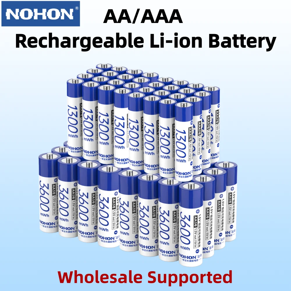 Nohon Rechargeable Battery 1.5V AA AAA Lithium Batteries for Computer Clock Radio Video Game Digital Camera Wholesale Supported