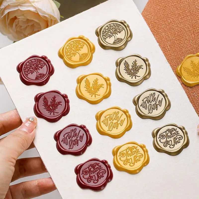 10pcs Vintage Wax Seal Stamp Stickers DIY Scrapbooking Journal Planner Decoration Stationery Envelope Sealing Sticky Label Tags