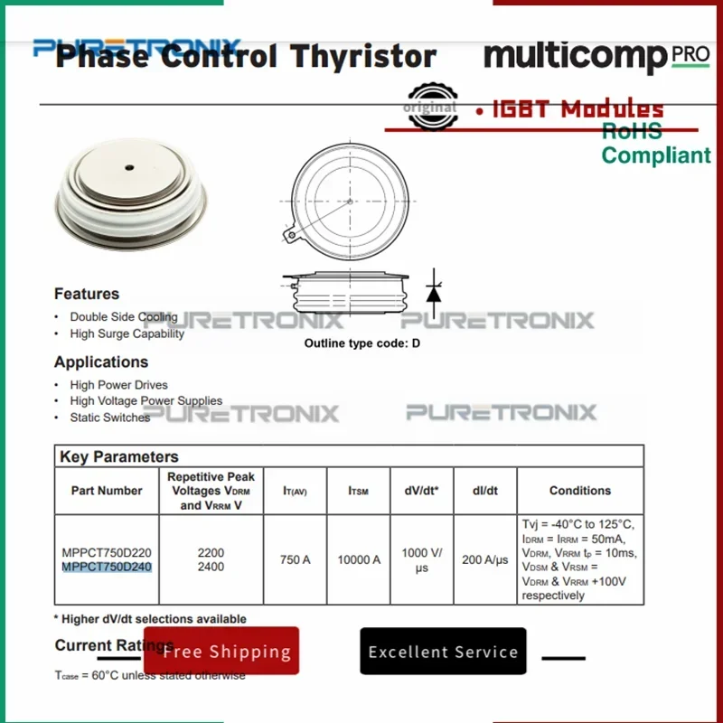 MPPCT750D240 MPPCT750D220 Free Shipping New Original Thyristor Module