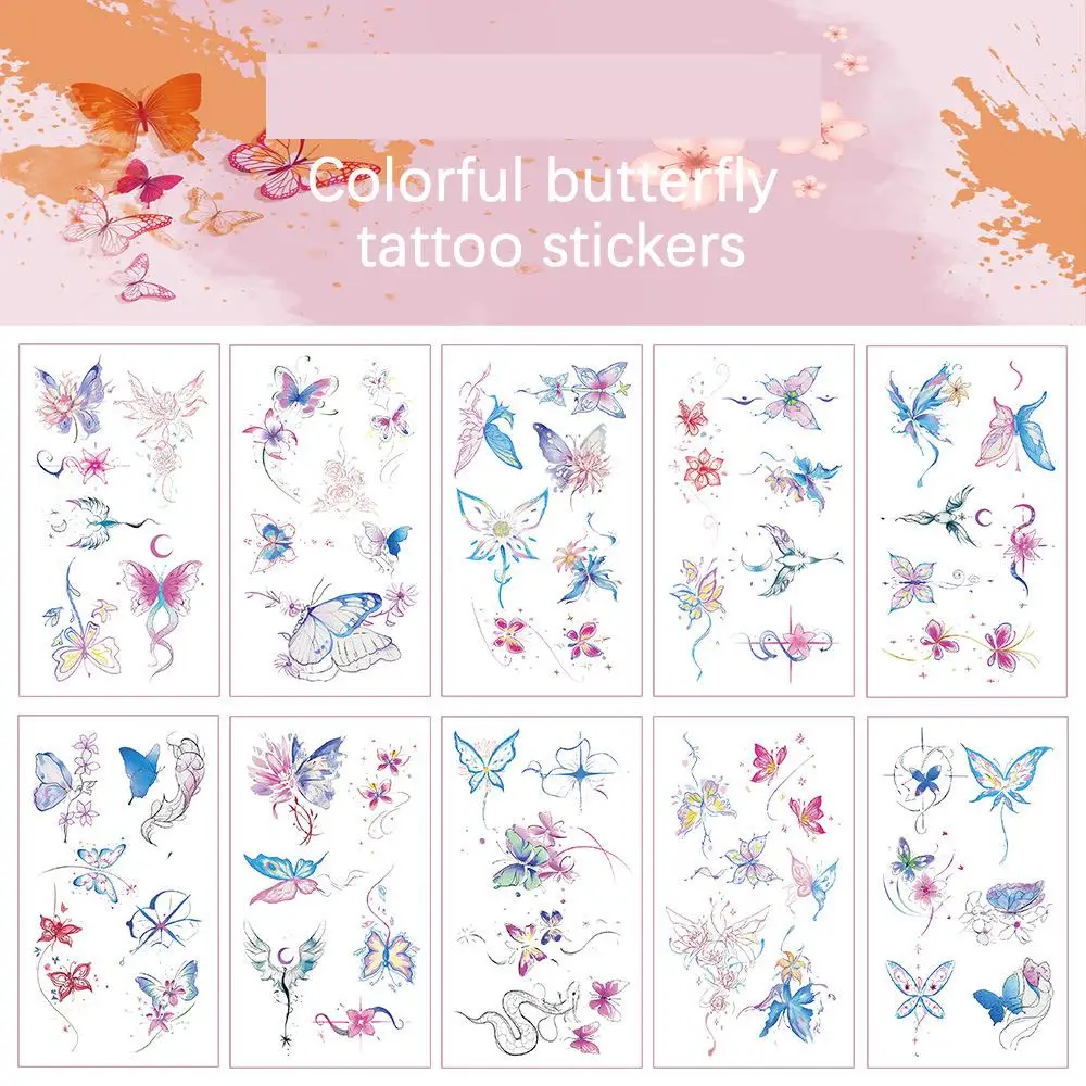 مادة لامعة ملونة على شكل فراشة ملصق وشم على شكل ذراع الفتاة ملصق وشم متقدم مقاوم للماء للرياح