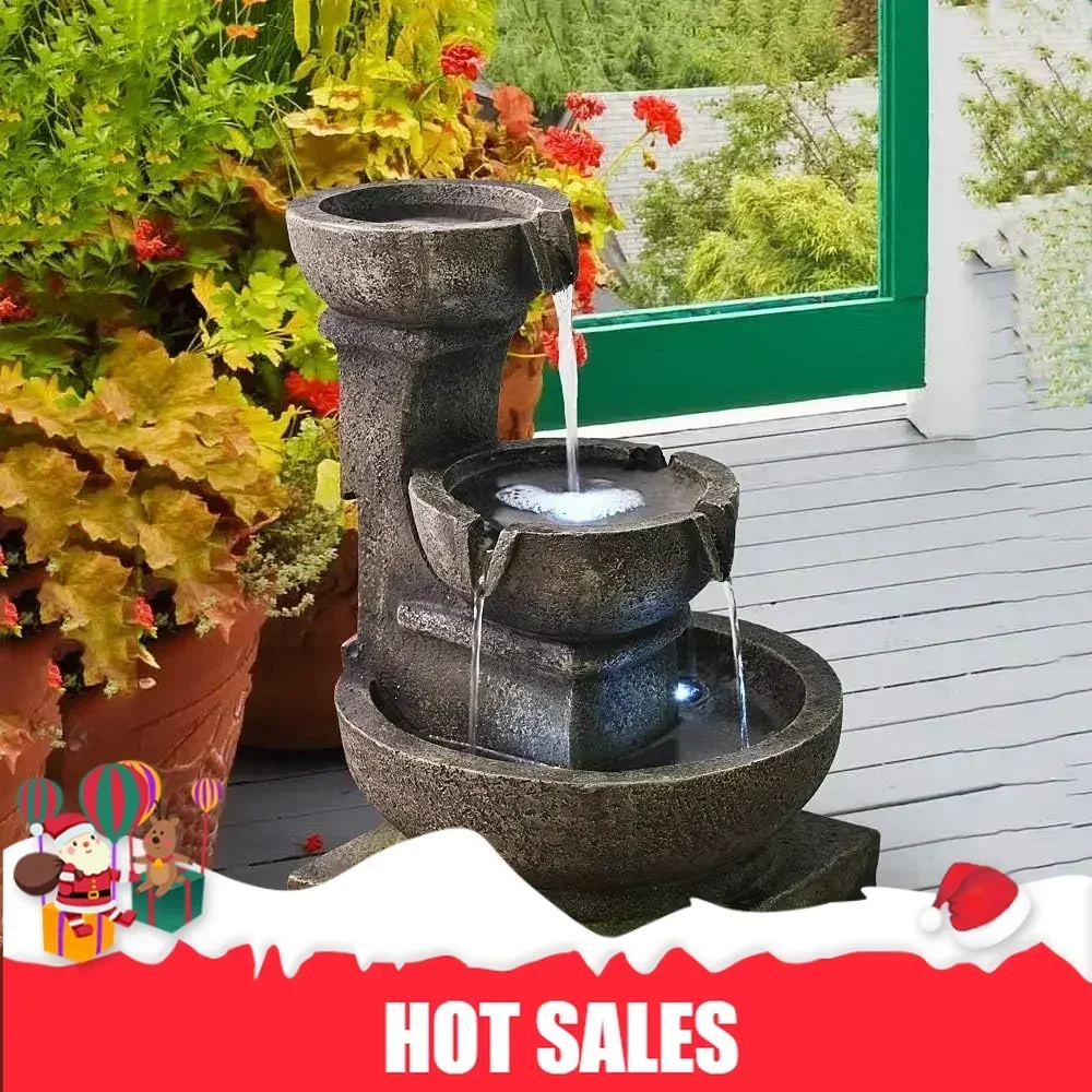 Hot salesOrganic Modern Outdoor Waterfall Fountain - Relaxing Soothing Garden Fountain Patio Outdoor for The Garden&Patio with L