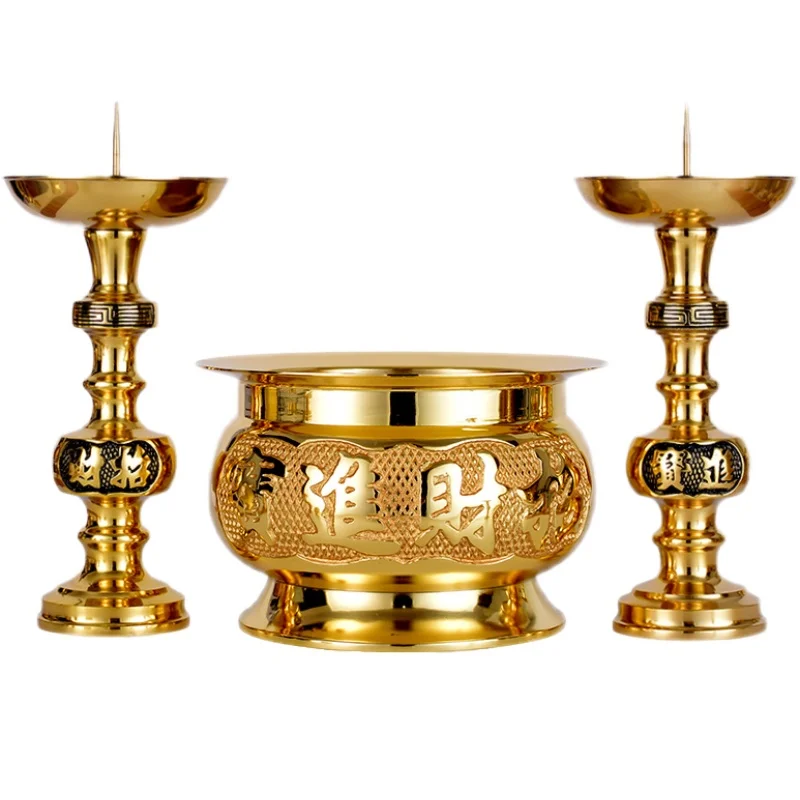 

Buddha Utensils Home Enshrine God of Wealth Festival Pure Yellow Copper Pin Candlestick Incense Burner Candle Holder Indoor