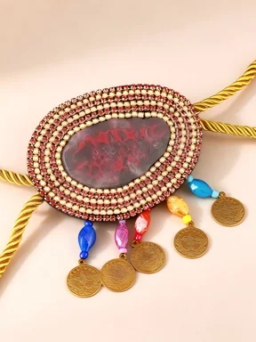 Gold Rope Waist Belt, Ethnic Beaded Rhinestone Buckle with Coin Tassel, Women Adjustable Decorative Belt for Abaya Kaftan