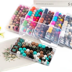 New 82Pcs/Box New Silicone Focal Beads Printed Round Lentil Bead Kits DIY Keychain Bracelet Accessories For Jewelry Making