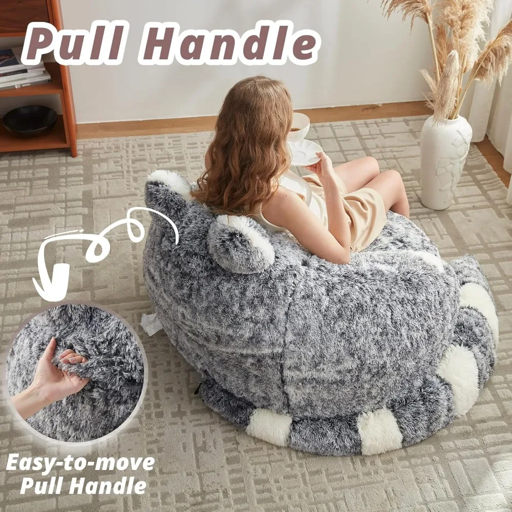 كراسي بين باج من الفرو الصناعي للبالغين والمراهقين، أريكة مريحة على شكل حيوان مع حشو إسفنجي #5