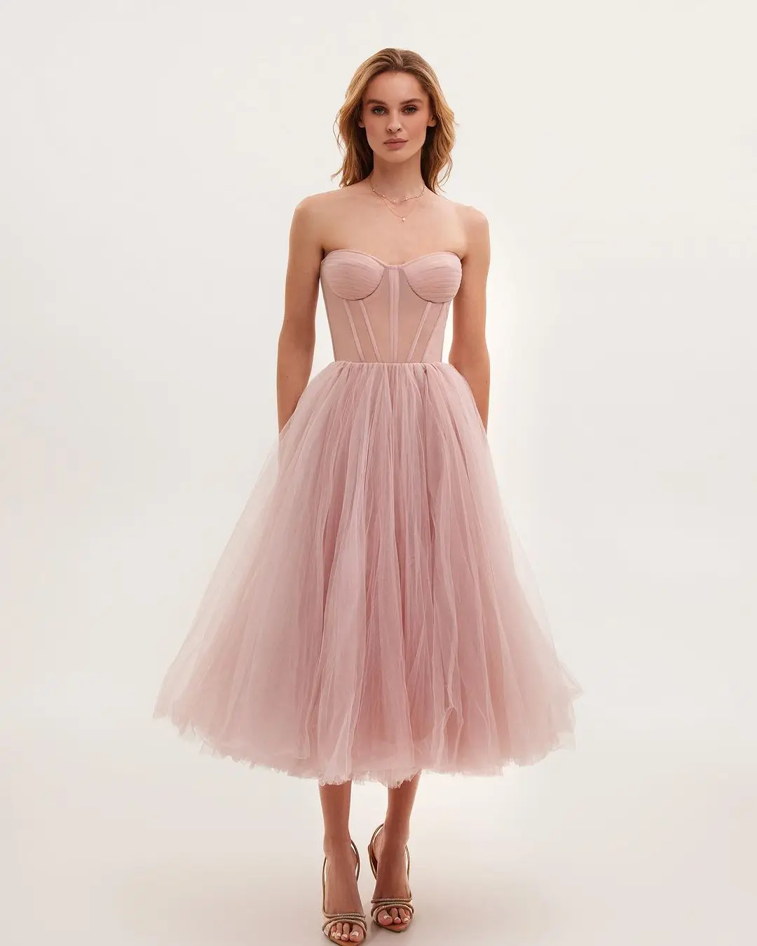 Sapmae Scalloped Neckline A-line Tulle Knee-length Zipper Up Elegant For Women Cocktail Prom Evenning Formal Party Dress