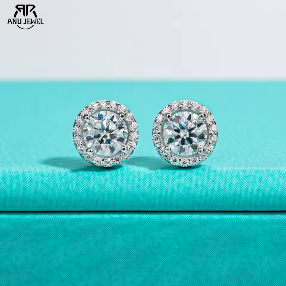 AnuJewel 1cttw D Color Round Cut Moissanite Diamond 925 Sterling Silver Stud Earrings For Woman Jewelry Wholesale