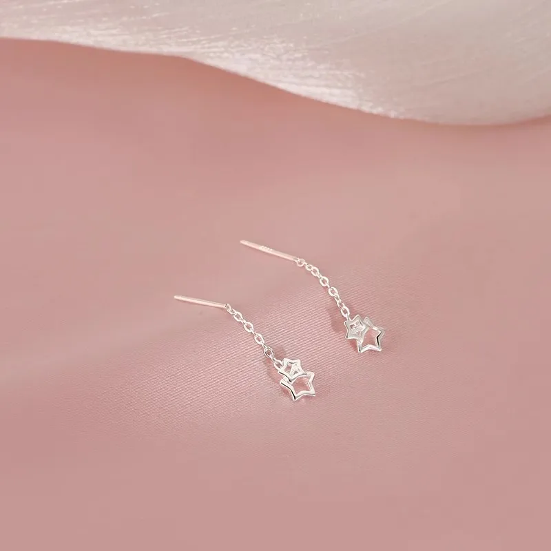 925 Silver Simple Star Ear Wire Korean Version Fashionable Simple Hollow Design Gift for Girl Elegant Ear Ornament for Women
