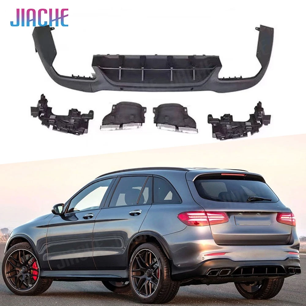 PP-Heckdiffusor mit Auspuffendrohren für Mercedes Benz GLC X253 Sport GLC 300 GLC250 GLC43 SUV 2015-2019, Auto-Styling Hecklippe
