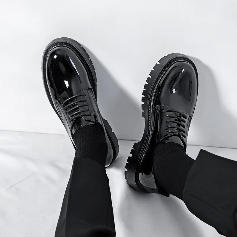 

New Men's Oxford Shoes Patent Leather Men's Office Shoe Formal Dress Shoes Formal Lace Up Height Increasing Black Leather Shoes