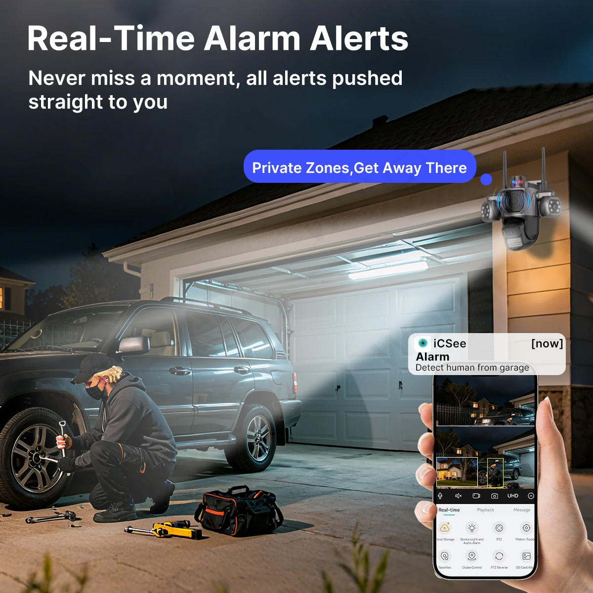 كاميرا IP عدسة ثلاثية في الهواء الطلق تعبئة الصوت المتكلم واي فاي كاميرا AI كشف الإنسان تتبع السيارات PTZ HD مراقبة الفيديو iCSee