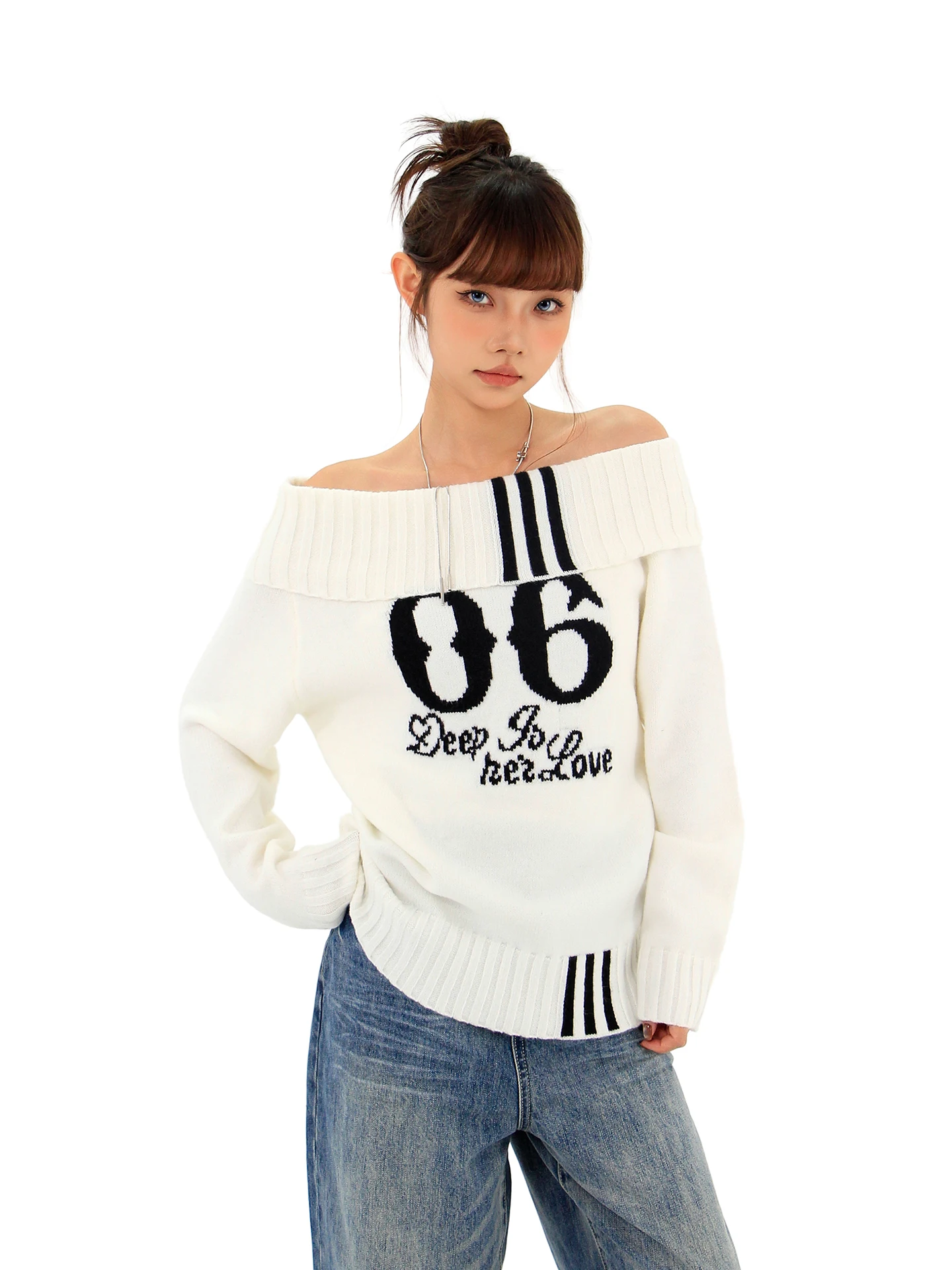 

Hygge Chen American Sle Spicy Girl One oulder Slimming Knitted Sweater Women Spring Autumn Casual Slimming Knitwear