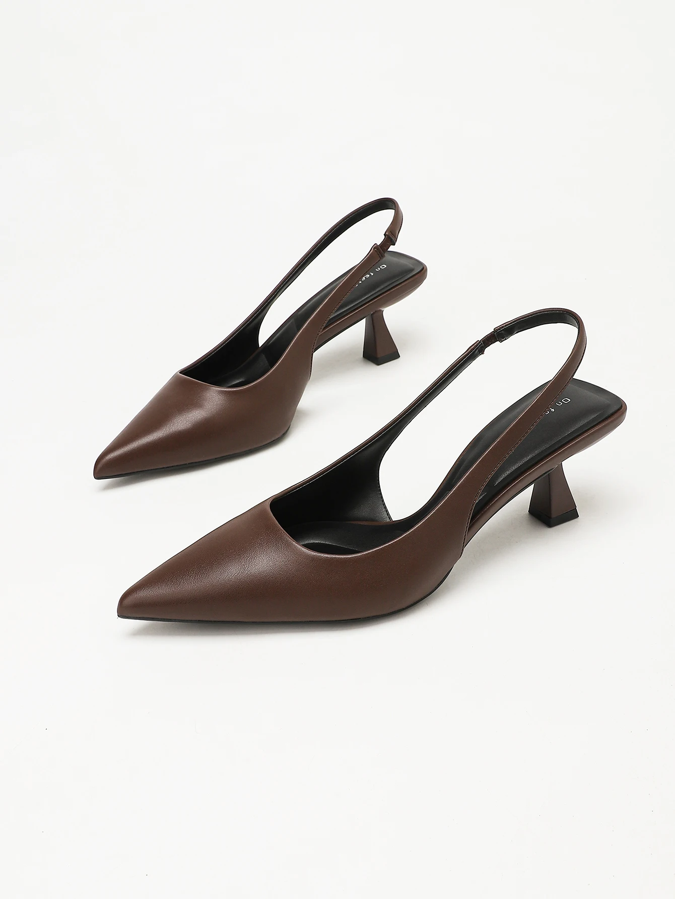 Damen Braune Slingback-Pumps mit spitzer Zehenpartie, niedrigem geometrischem Kitten-Heel, rückenfreie Pumps für Freizeit, Büro, Date und Arbeit – Detail 2