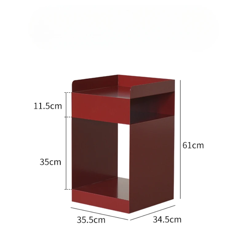 Medieval Style Red Metal Side Tables 3 Layers Storage Cupboard for Bedroom Iron Art Bedside Table Compact Living Room Organizer