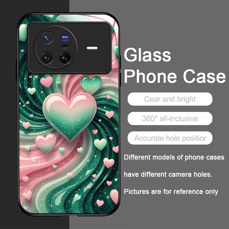 الفاخرة الملونة كريستال القلب نمط الزجاج المقسى جراب هاتف ل ممن لهم رينو 13 F 12 11 برو 10 SE البحث X3 لايت X8 A94 A58 غطاء #6