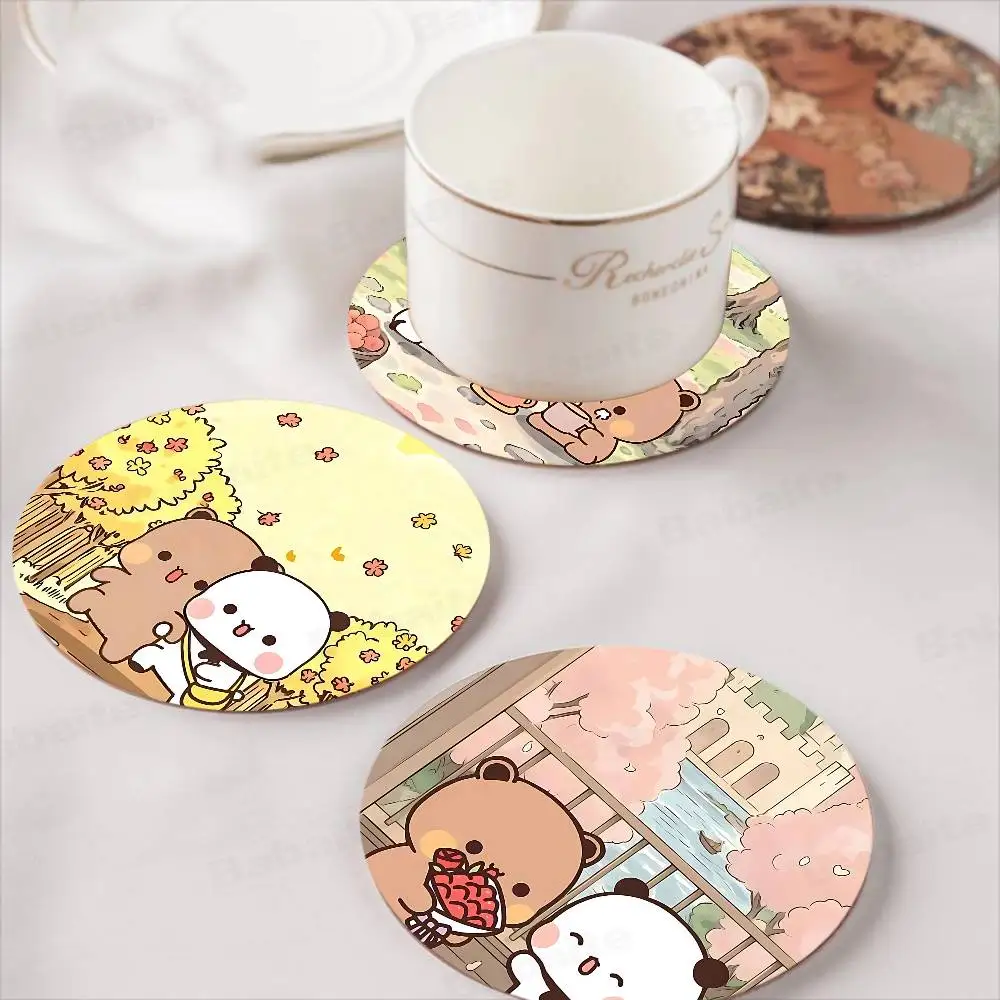 kawaii B-BUBU cartoon D-DUDU classic Retro Wooden Cup Mats Elements Colour Printing Cup Coasters Home Kitchen Decora Gifts