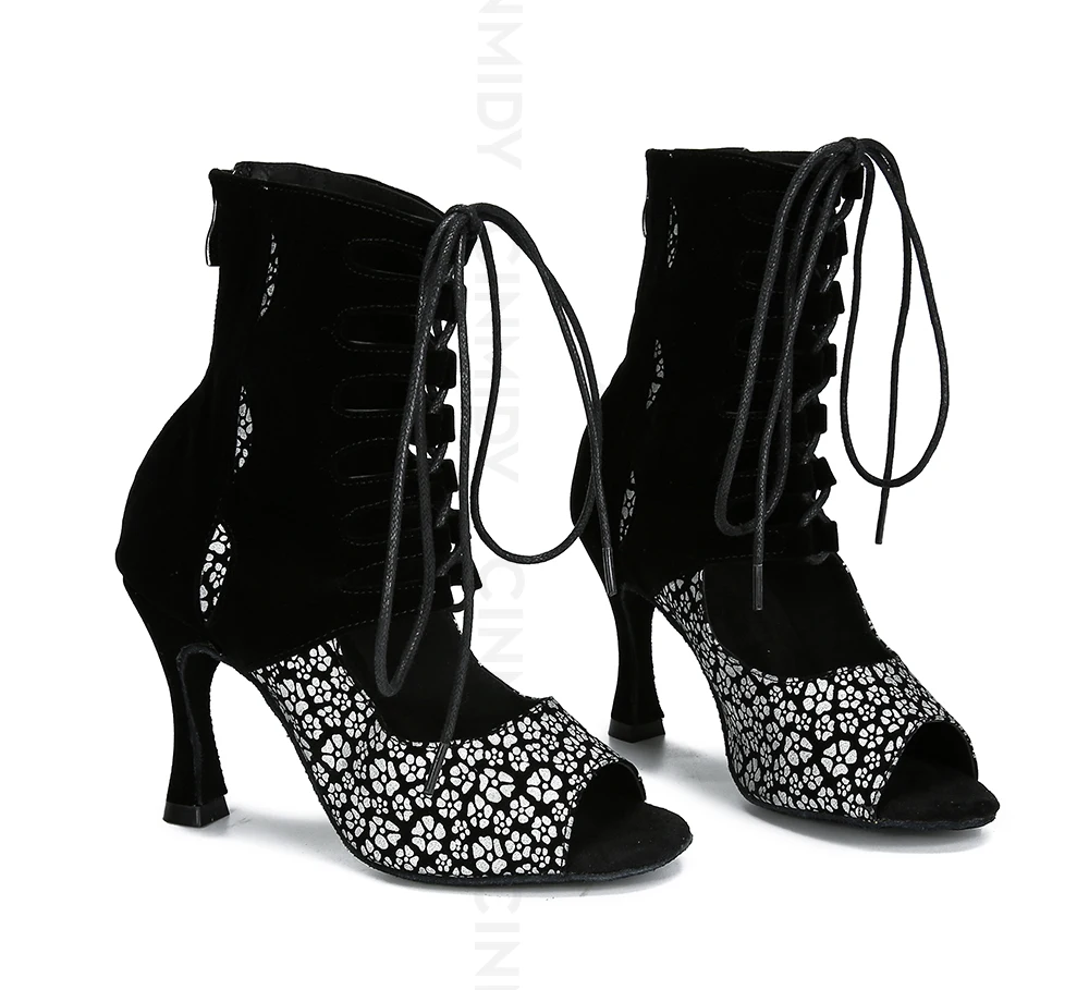 CINMIDY Party-Stiefel Damen Sexy Stilettos High Heels Ballsaal-Tanzschuhe Latein-Tanzschuhe Tango Pole Dance Stiefel Kubanischer Absatz – Detail 11