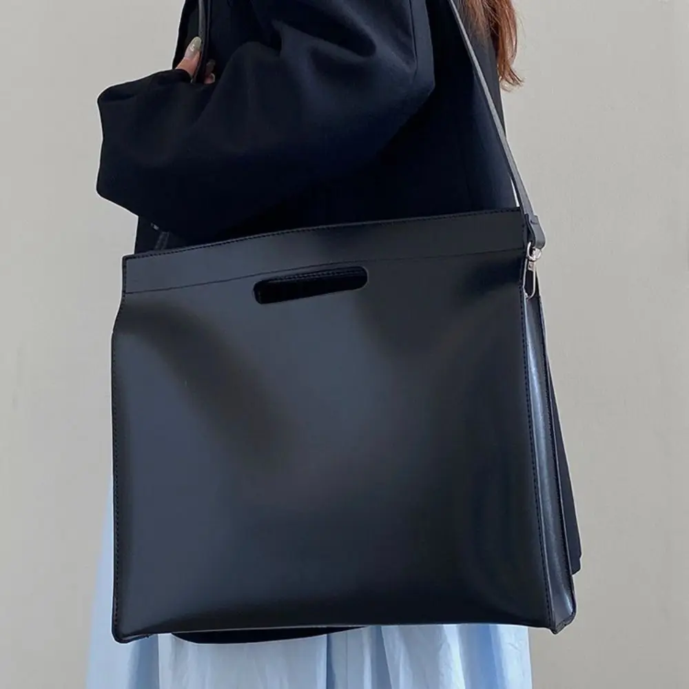 Borsa tote per documenti da ufficio in PU alla moda Borsa per computer di grande capacità in tinta unita Borsa a tracolla Borsa per documenti da viaggio