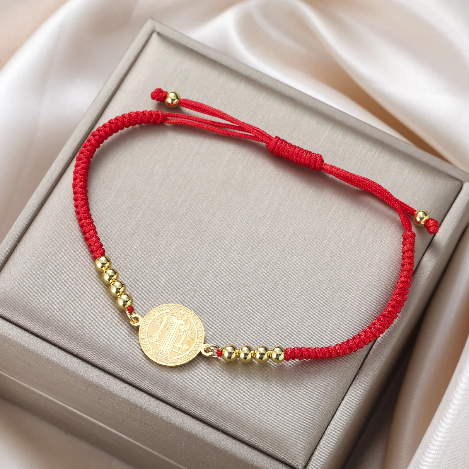 Edelstahl doppelseitige Saint Benedict Exorzismus Kreuz Charm Armband Frauen Männer Einstellbare Rot Schwarz Seil Armbänder Schmuck – Detail 7